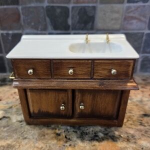 Vintage Dollhouse Kitchen Sink Vanity Wooden Furniture 4" Tall x 5" Wide